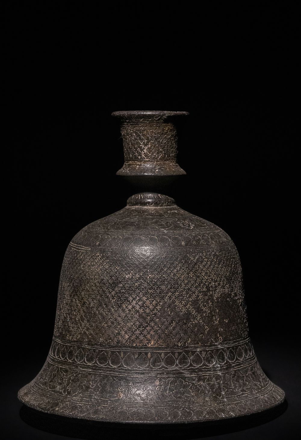 Lot 163: An Indian Bidriware Hookah Base with Silver Inlay,...