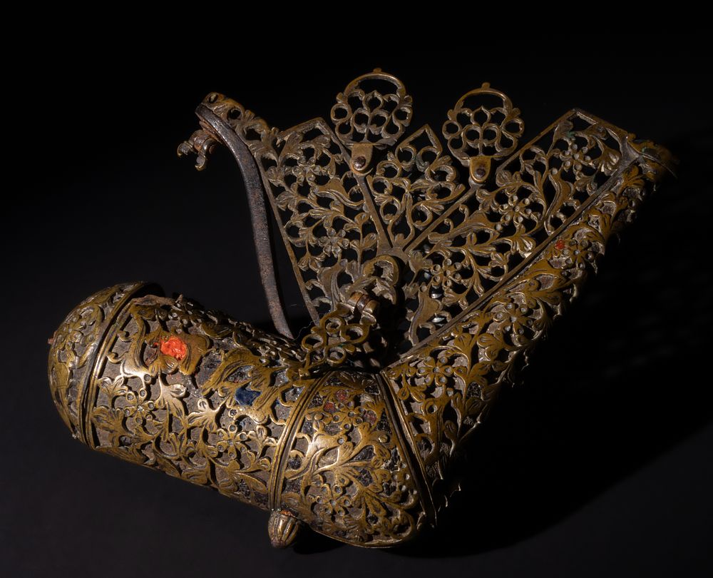 Lot 168: An Indian Brass Gunpowder Flask, 18th Century, with...