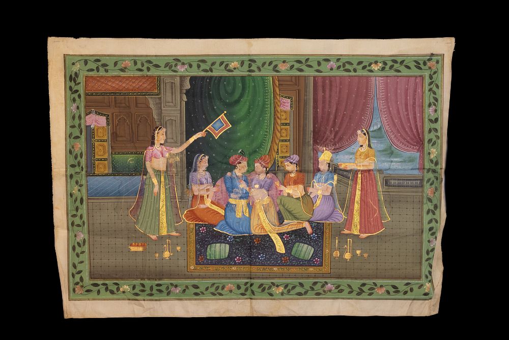 Lot 190: A Indian Mughal Style Painting on Silk Fabric...