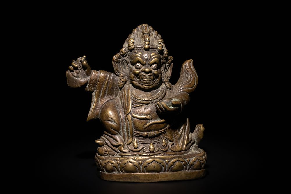 Lot 208: A Tibetan Bronze Statue of Vajrapani with Silver...