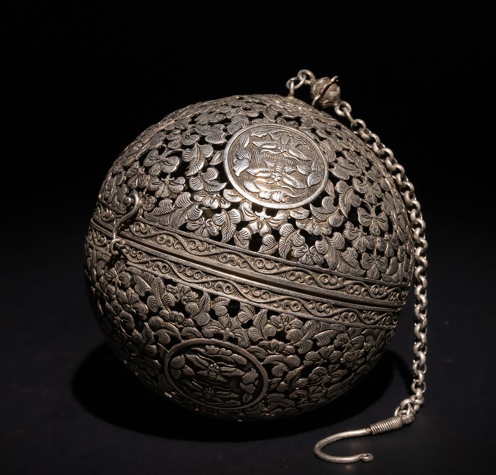 Lot 280: A Large Chinese White Metal Travelling Censer with...
