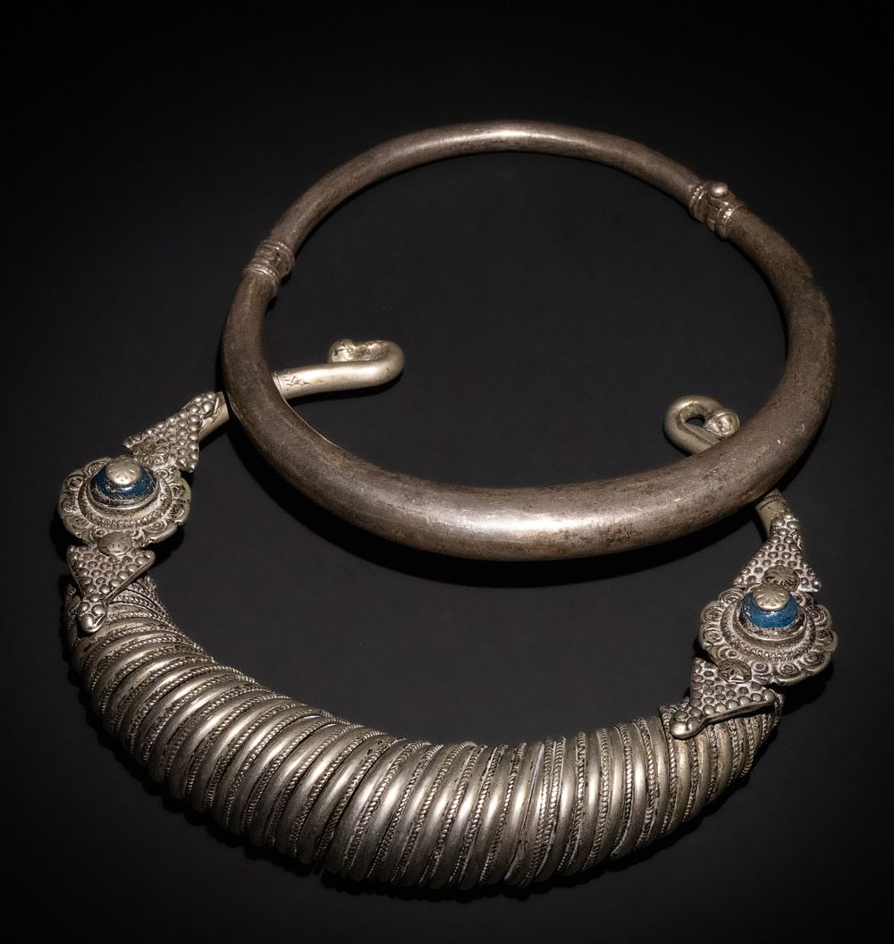 Lot 288: A Lot of 2 White Metal Choker Necklaces,...