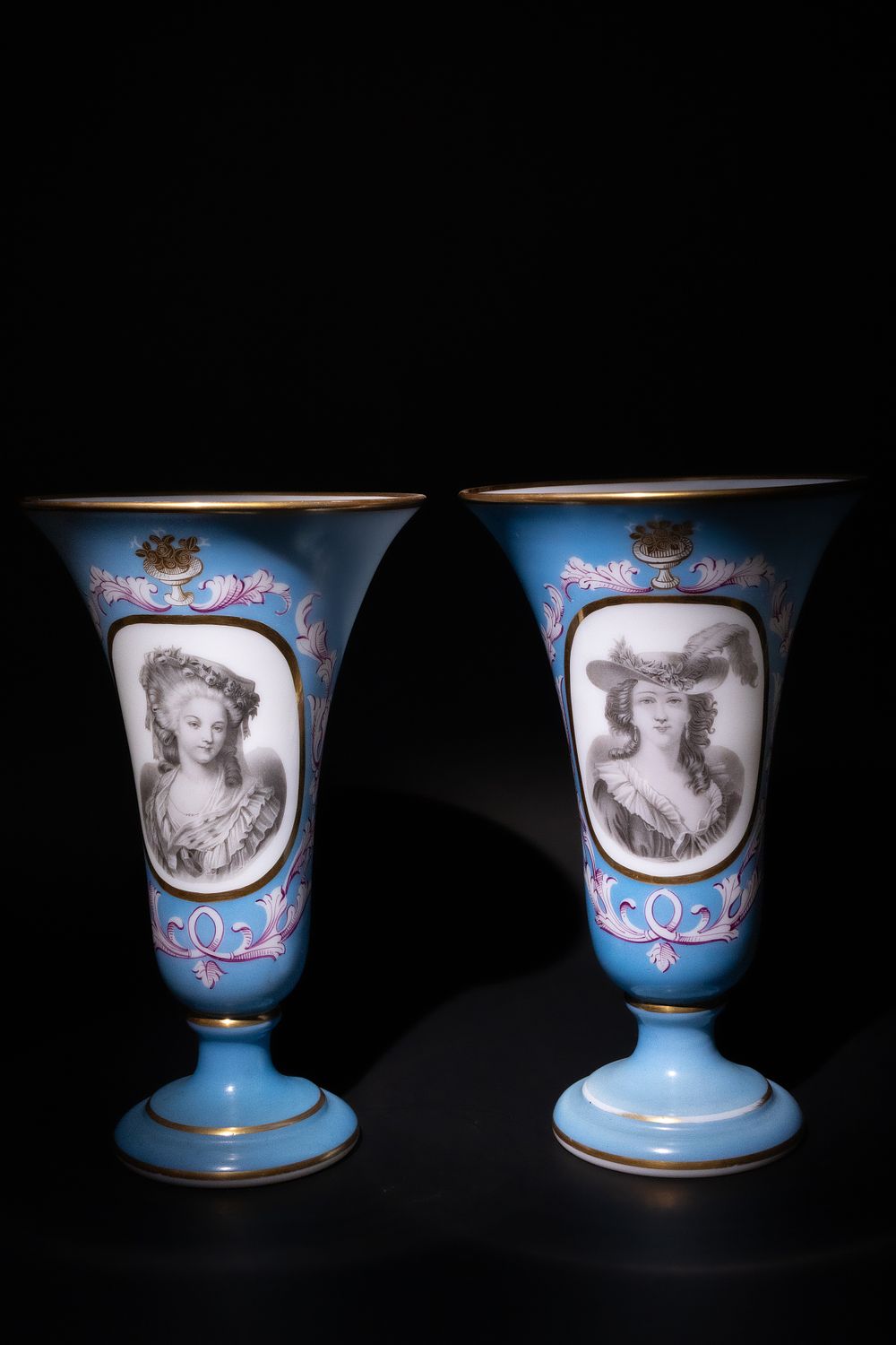 Lot 294: A Pair of French Opaline Glass Vases with...