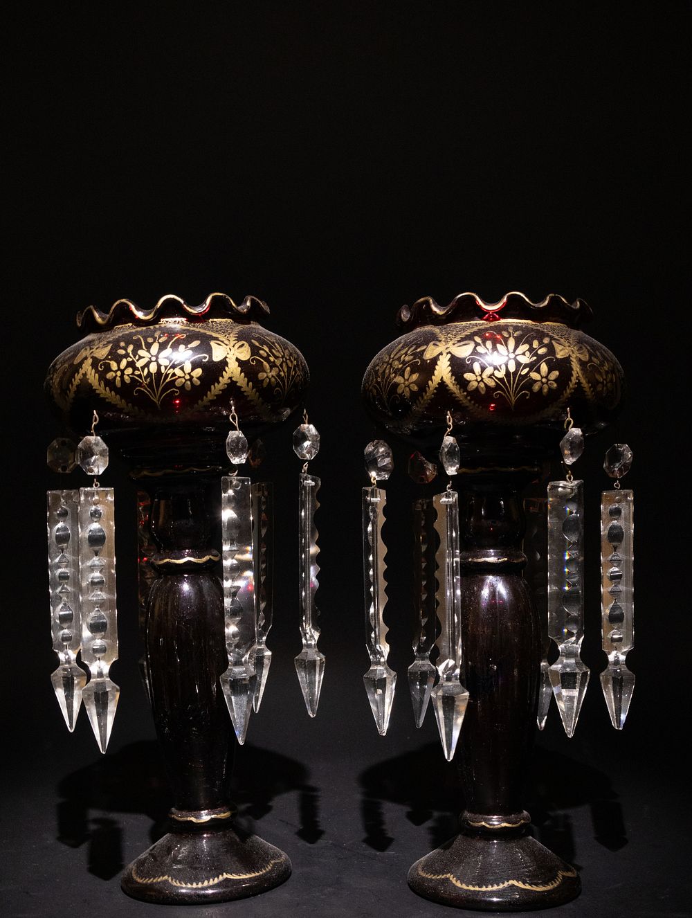 Lot 296: A Pair of Victorian Red & Gold Lustres...