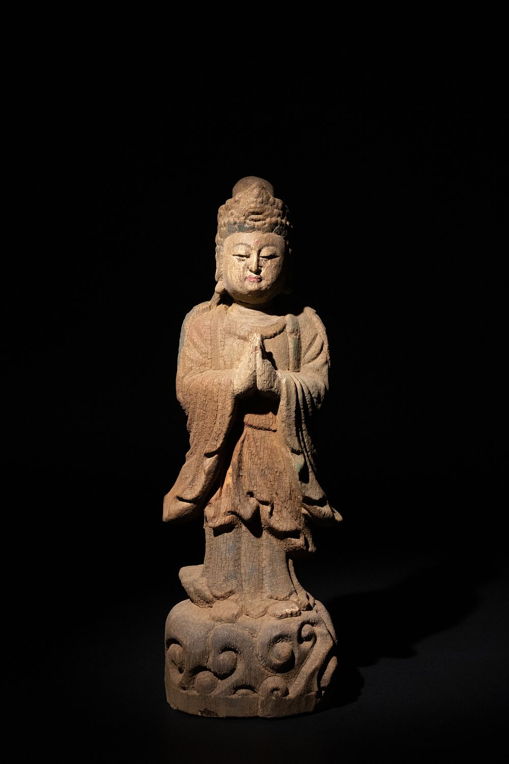 Lot 153: A Chinese Wooden Figure of Guanyin on a...