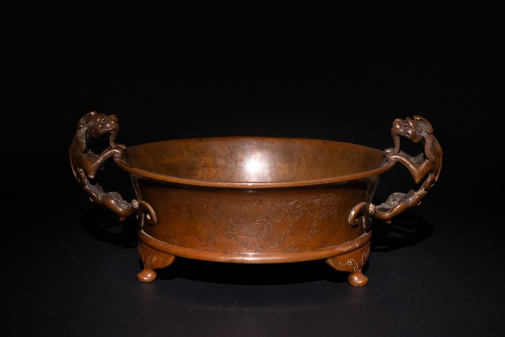 Lot 169: A Large Chinese Bronze Tripod Censer with Chilong...