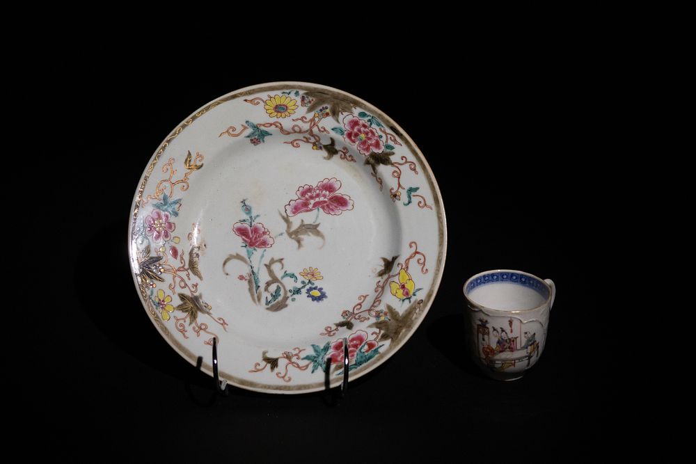 Lot 174: A Chinese Famille Rose Porcelain Plate & Teacup...
