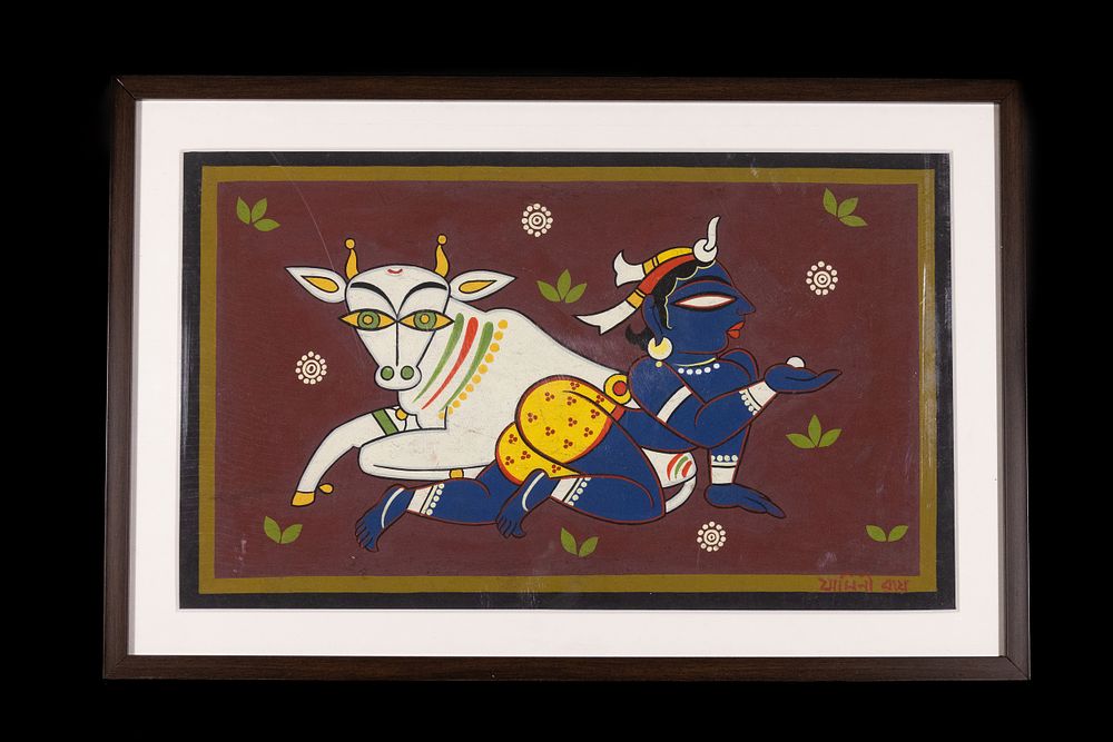 Lot 220: Jamini Roy, "Untitled (Kanhaiya)", Tempera on Woven Bamboo...