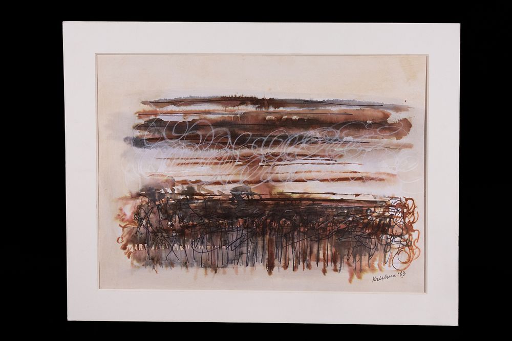 Lot 226: Krishna Reddy, "Untitled", Ink and Watercolor on Paper...