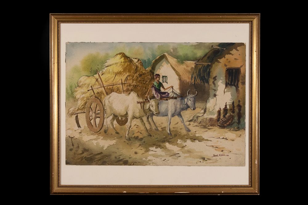 Lot 228: A Framed Watercolour Painting of a Rural Ox...