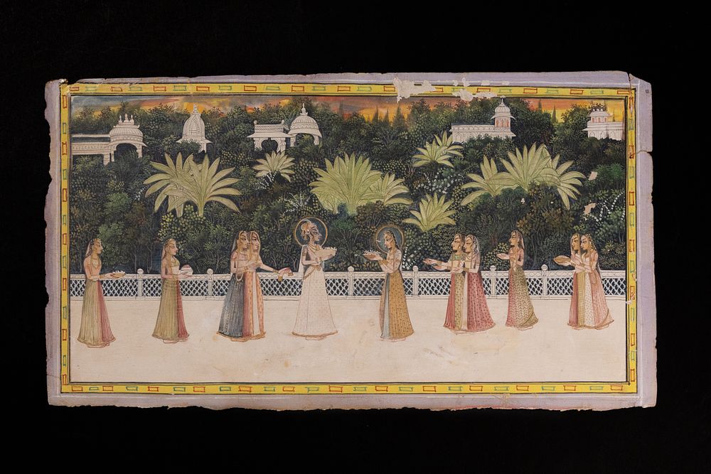 Lot 235: An Indian Kishangarh Miniature of Krishna and Radha...