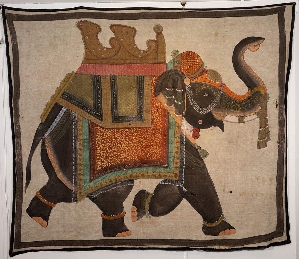 Lot 237: An Indian Painting on Cloth Depicting an Elephant,...