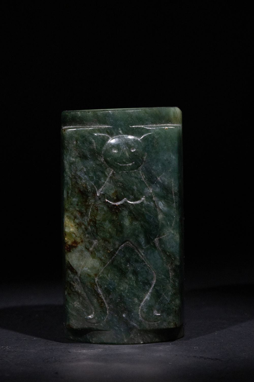 Lot 299: A Chinese Green Jade Cong Vessel with Incised...