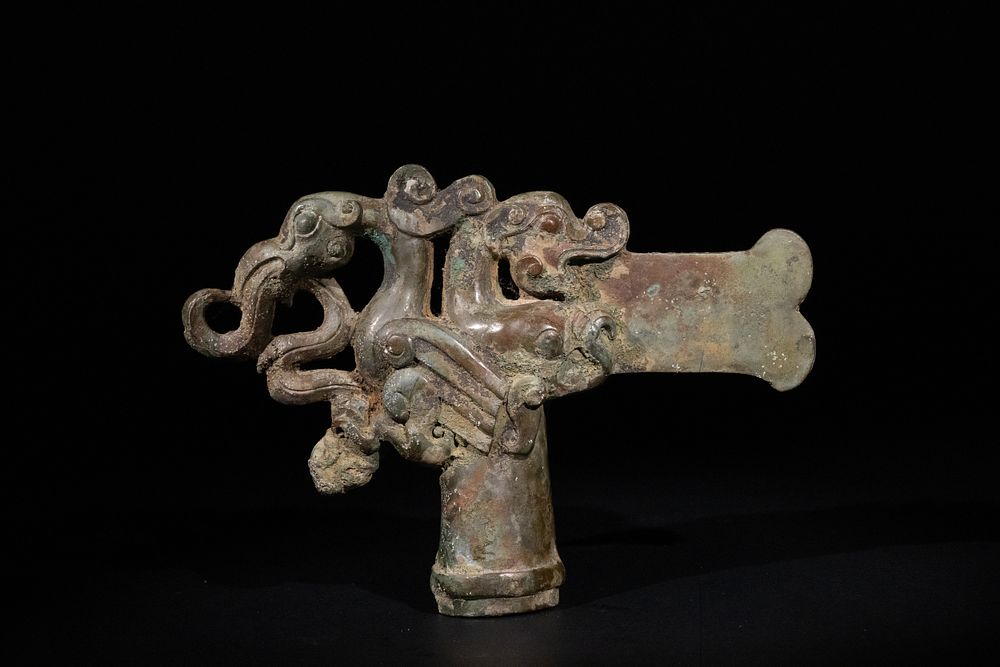 Lot 301: A Chinese Archaic Bronze Ceremonial Finial with Openwork...