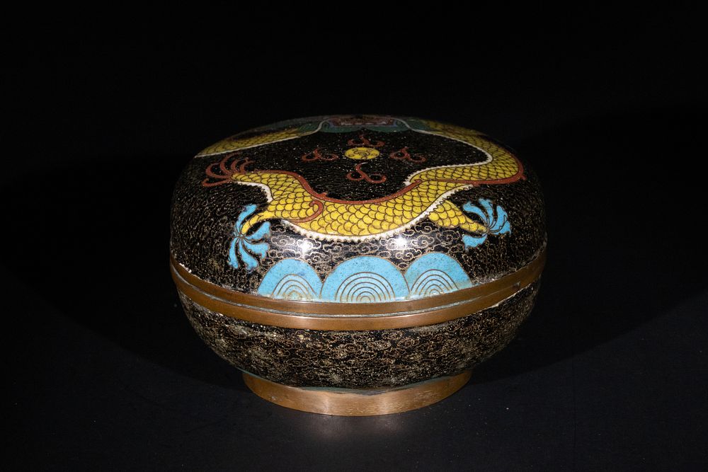 Lot 303: A Chinese Cloisonné Lidded Box with a Yellow...