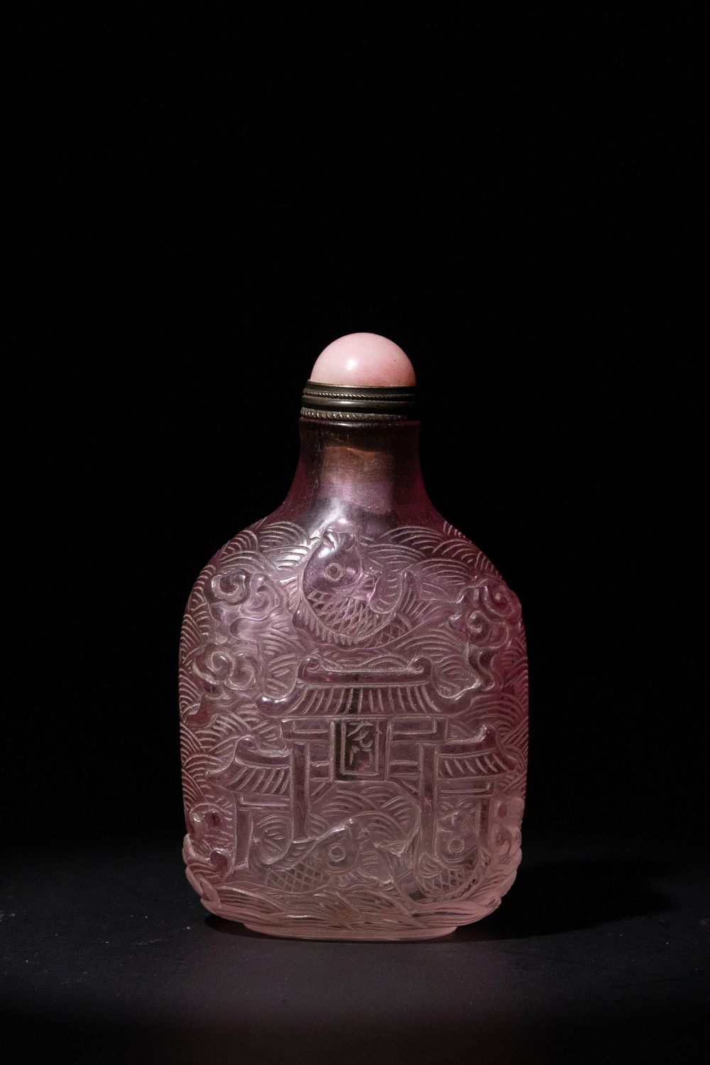 Lot 309: A Chinese Pink Glass Snuff Bottle with Fish...