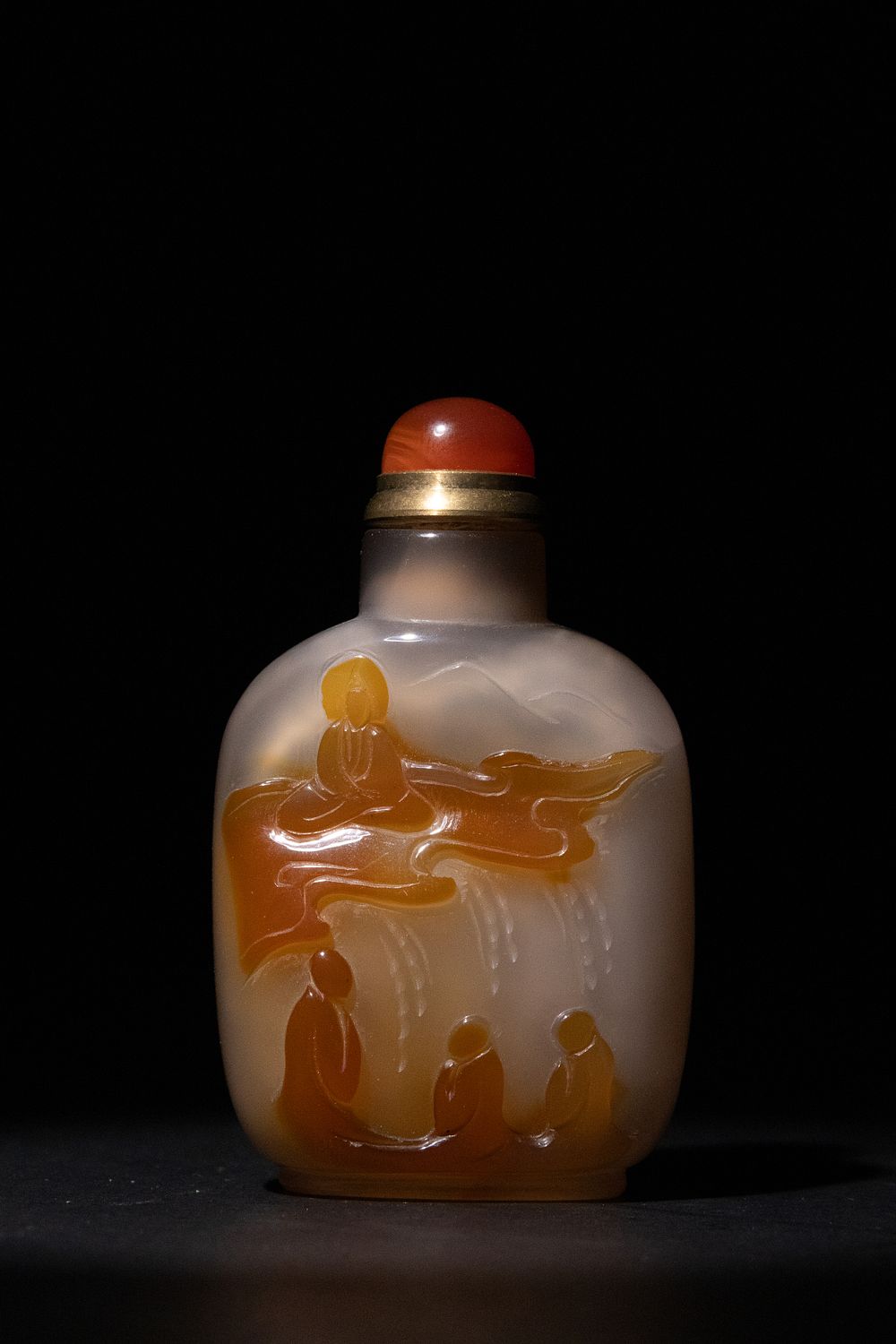 Lot 310: A Chinese Agate Snuff Bottle with Carved Scholar...