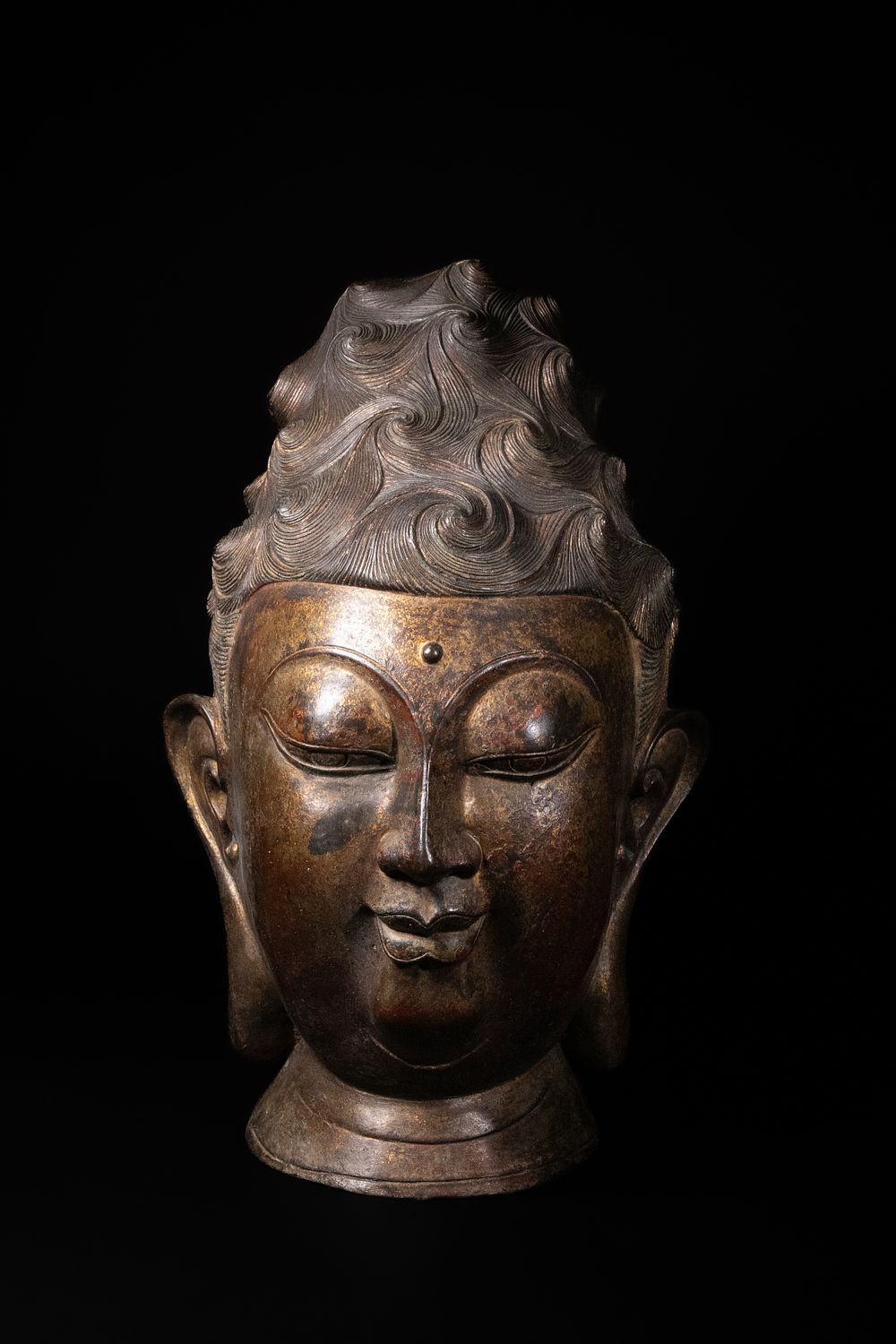 Lot 338: A Chinese Gilt Bronze Buddha Head.
