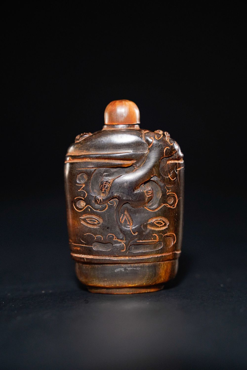 Lot 344: A Chinese Rhinoceros Horn Snuff Bottle with Dragon...