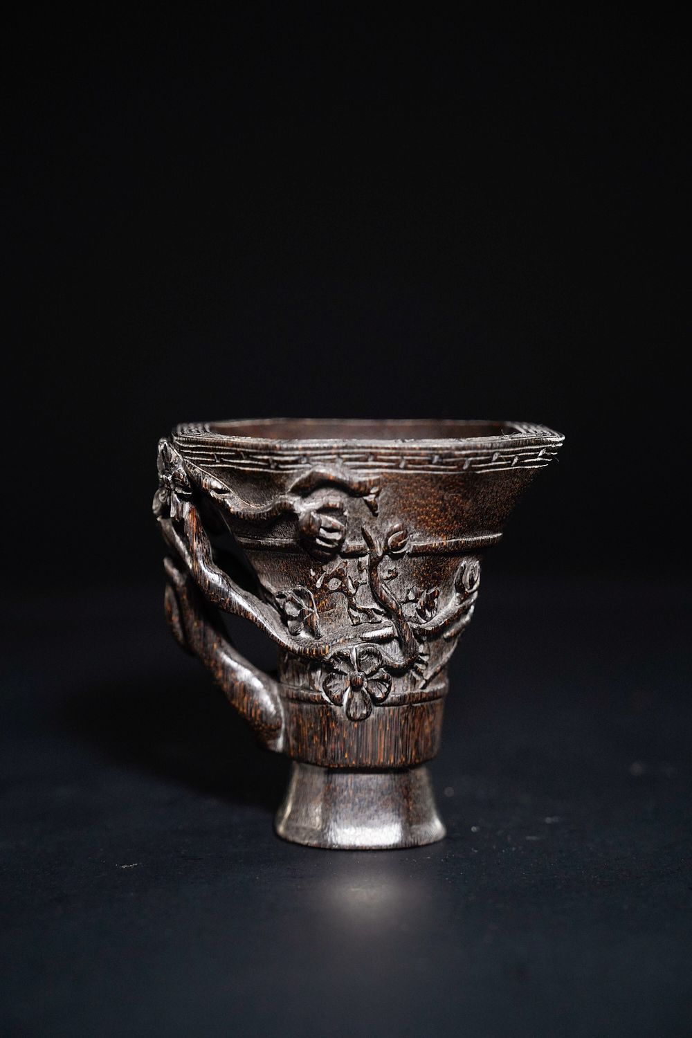 Lot 355: A Chinese Carved Libation Cup with Plum Blossom,...
