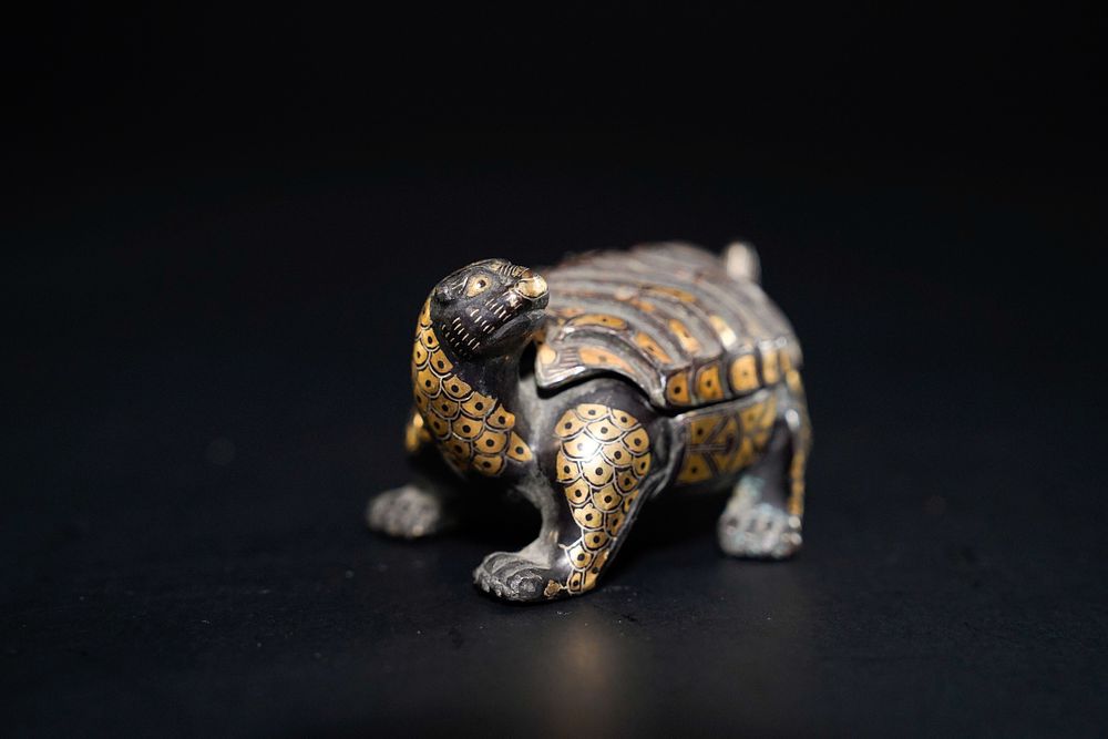 Lot 358: A Chinese Bronze Tortoise-Form Censer with Gold and...