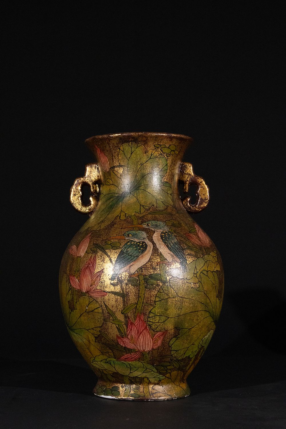 Lot 376: A Japanese Silver and Gold-Foil Painted Vase with...