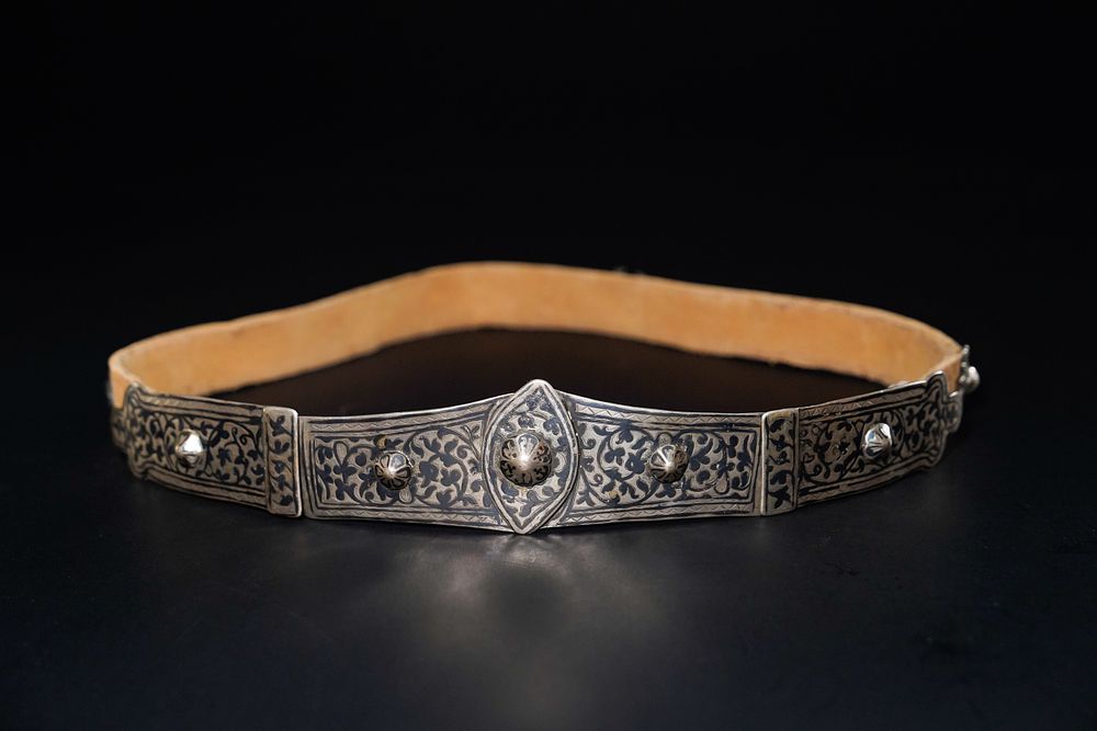 Lot 395: A Russian Caucasian Silver Niello Belt with Buckle.