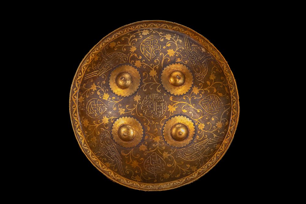 Lot 160: An Indian Gilded Iron Shield with Calligraphic and...