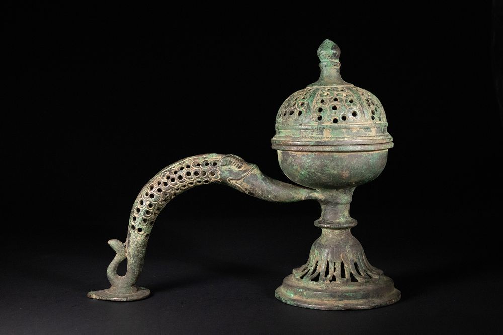 Lot 177: An Indian Bronze Censer with Serpentine Handle and...