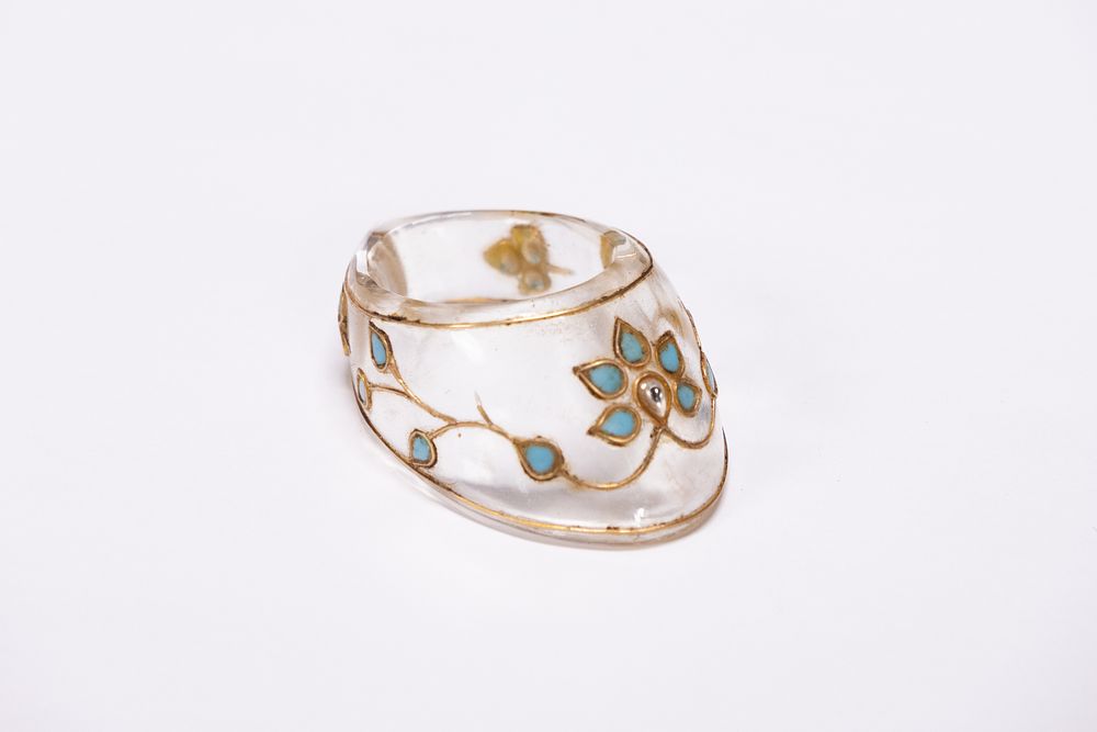 Lot 192: A Mughal Rock Crystal Archer’s Ring Inlaid with...