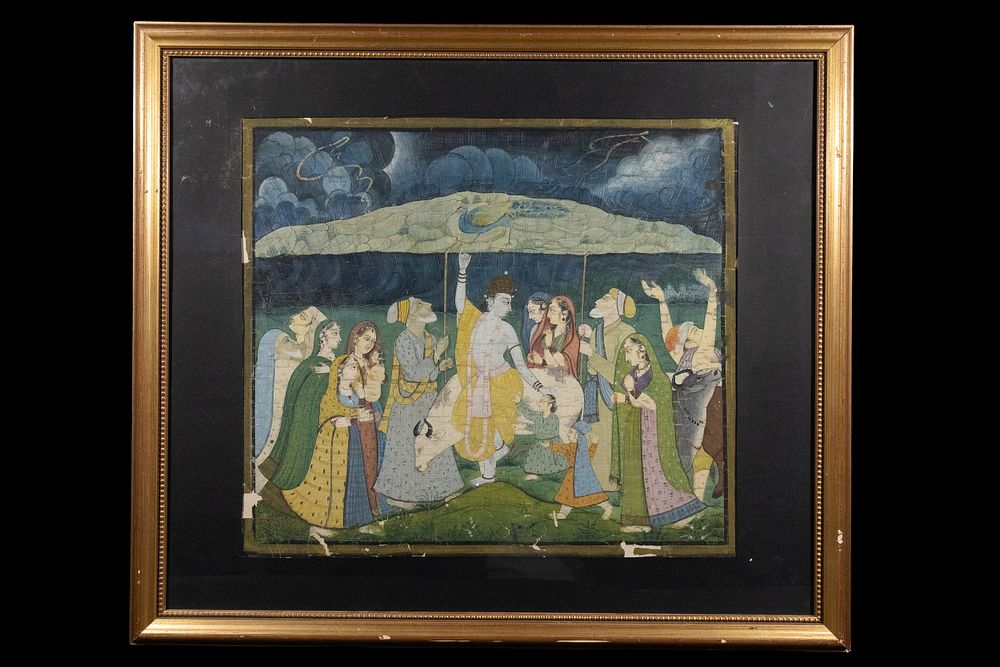 Lot 207: A Large Rare Indian Pahari Painting of Krishna...