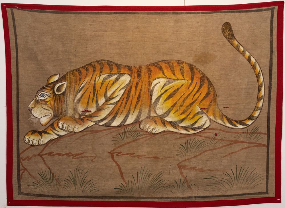 Lot 209: A Large Indian Rajasthan Oil & Opaque Painting...