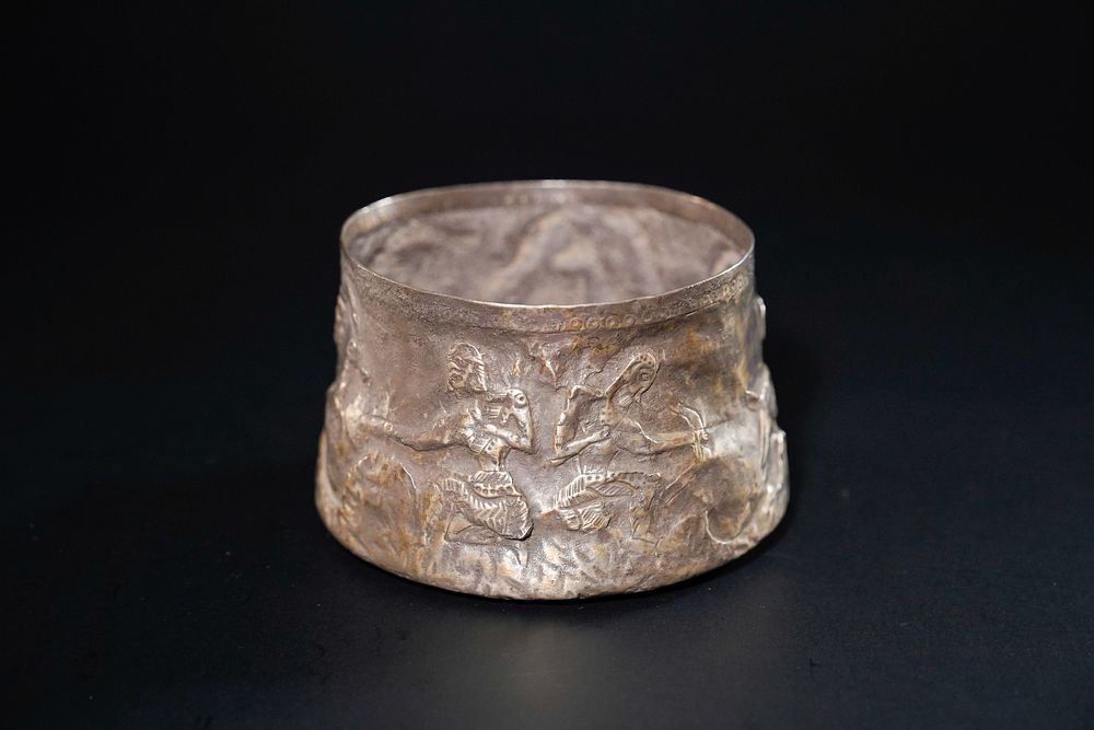 Lot 232: A Sassanian Silver Beaker with Hunting Scene, 3rd...
