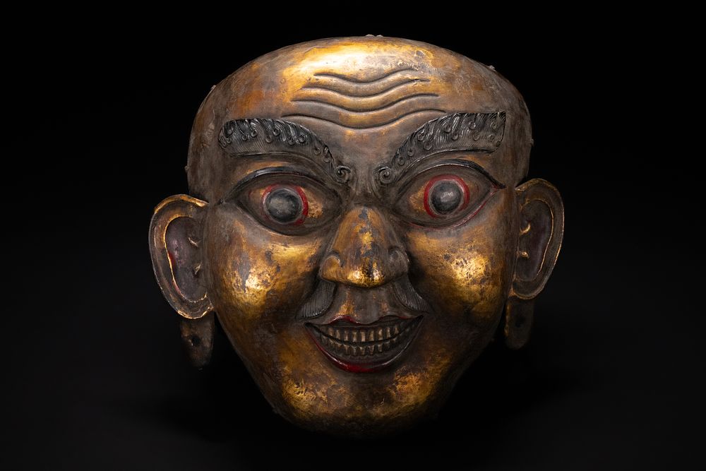 Lot 256: A Tribal Tibetan Bronze Buddhist Wall Hanging Mask,...