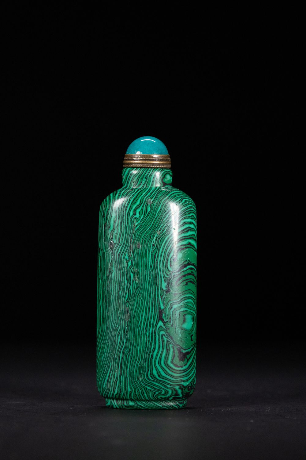 Lot 282: A Chinese Malachite Snuff Bottle with Turquoise Hued...