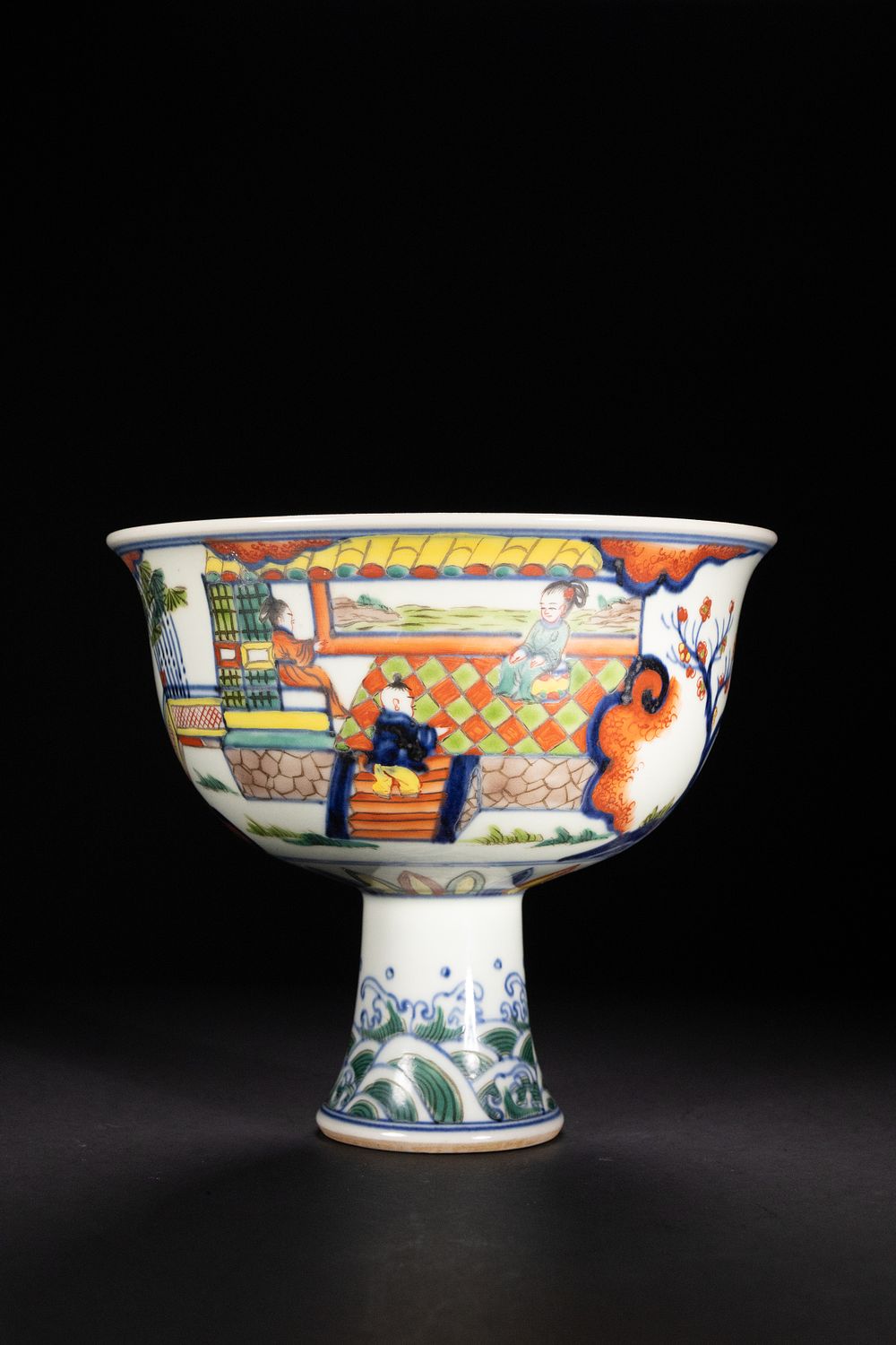 Lot 283: A Chinese Doucai Style Stem Cup with Courtly...