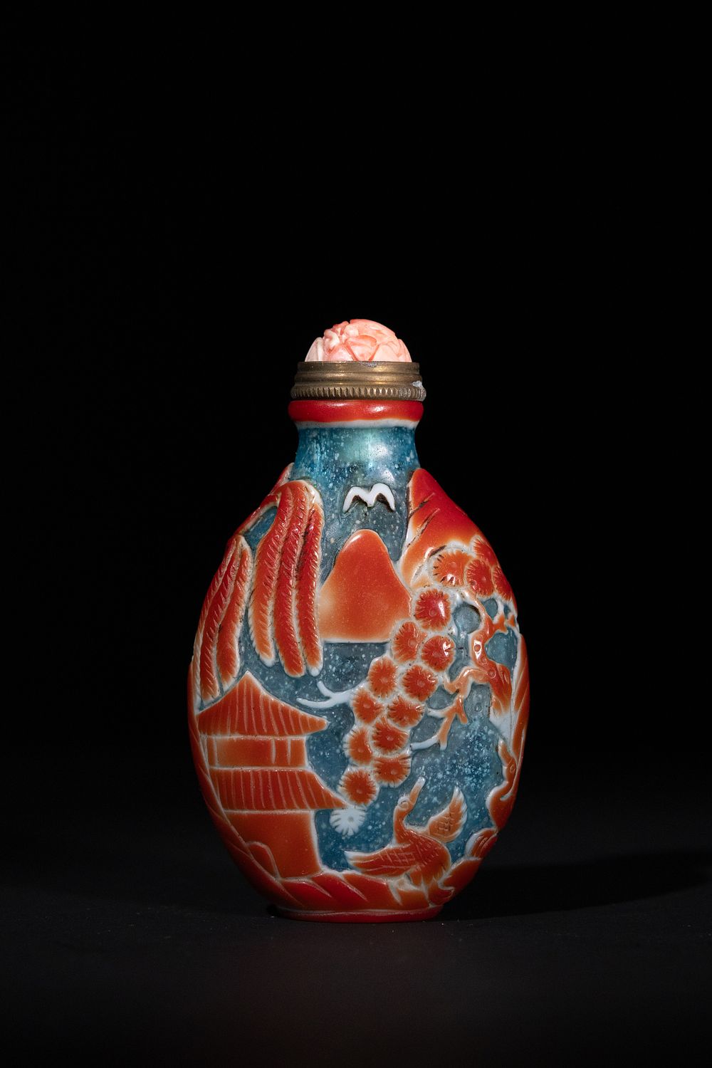 Lot 287: A Chinese Overlay Glass Snuff Bottle with Landscape...