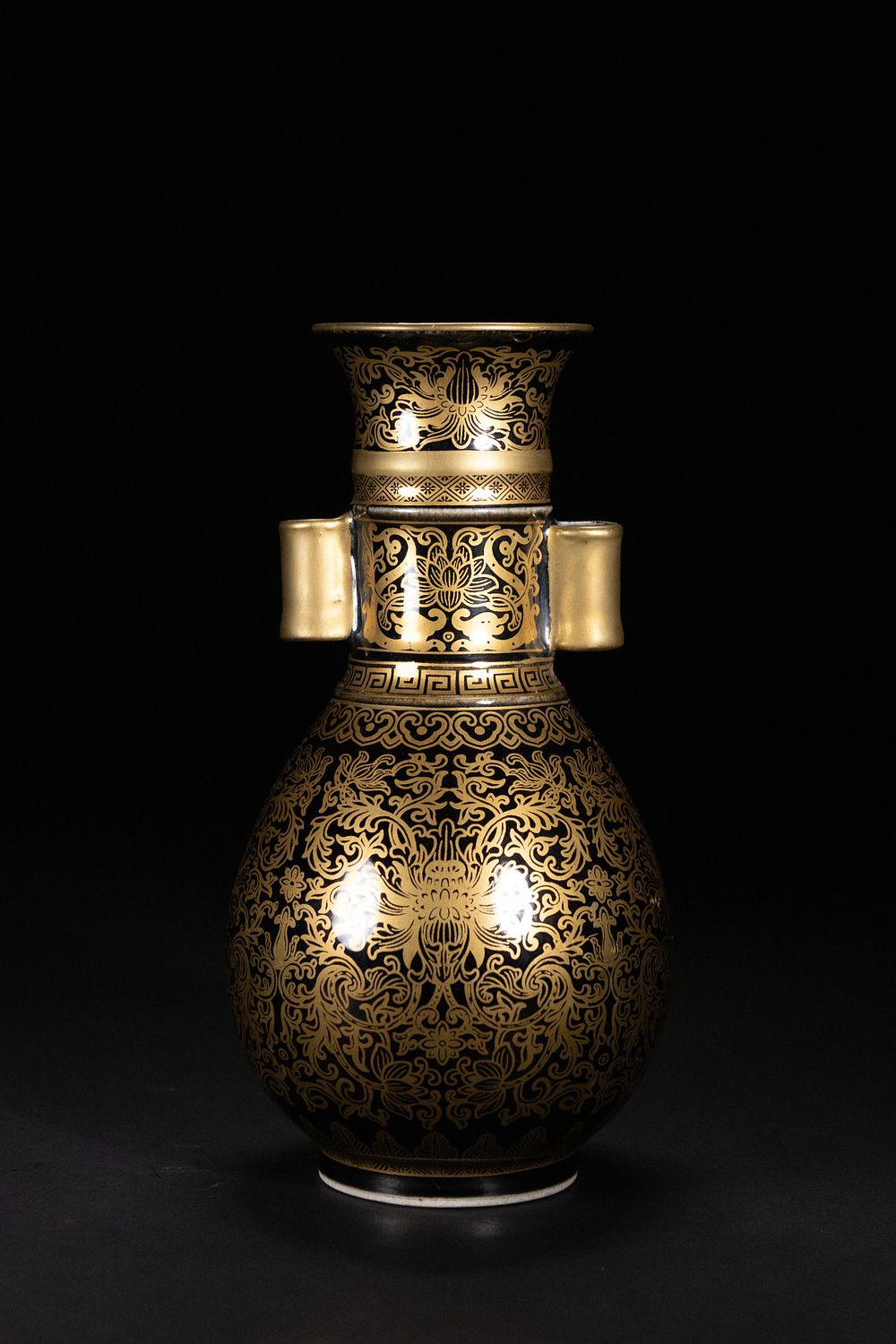 Lot 310: A Chinese Mirror Black-Ground Vase with Gold Gilt...