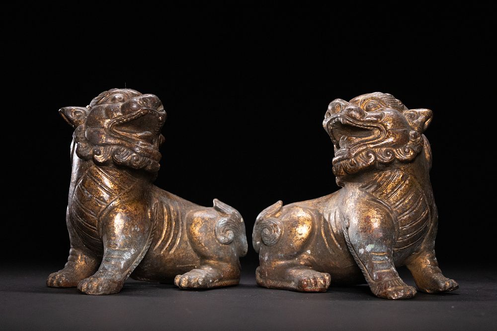 Lot 335: A Pair of Chinese Archaistic Bronze Foo Dog...