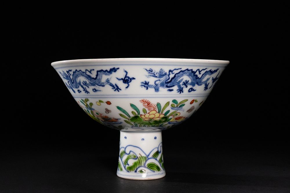 Lot 348: A Chinese Doucai Stem Cup with Dragons and...