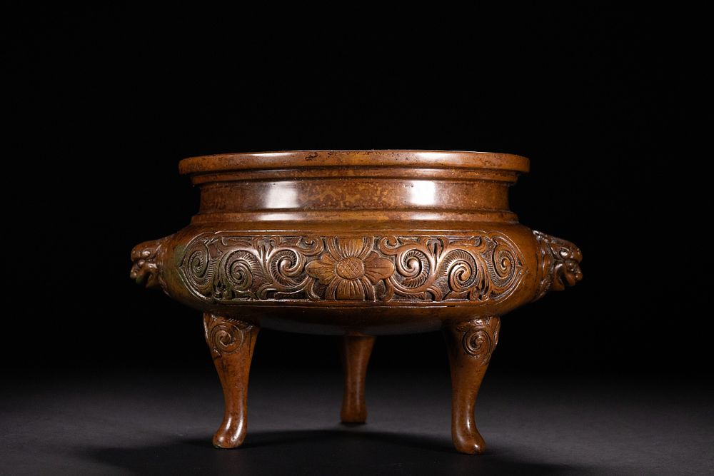 Lot 362: A Large Chinese Bronze Censer with Floral Scrolls...