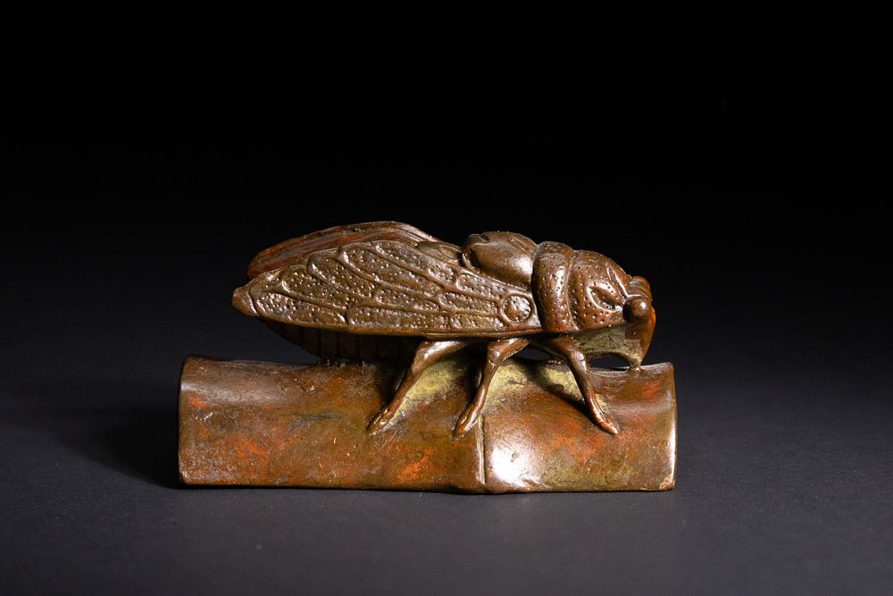 Lot 377: A Japanese Bronze Cicada Paperweight with Scorpion and...