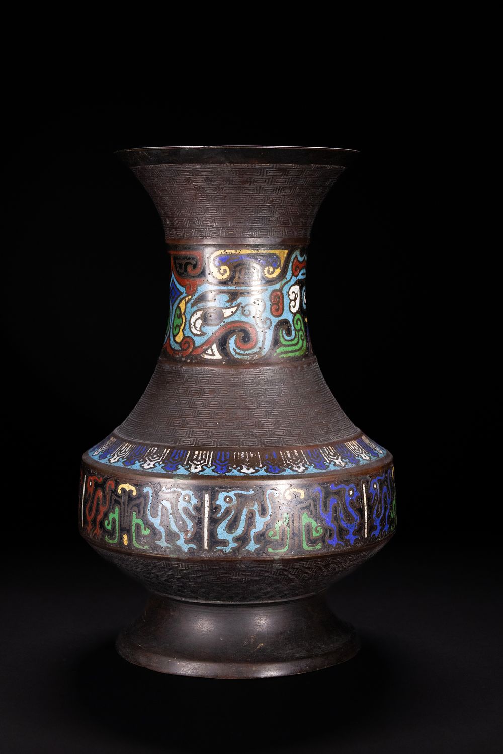 Lot 378: A Japanese Cloisonné-Inlaid Bronze Vase with Archaistic Motifs.