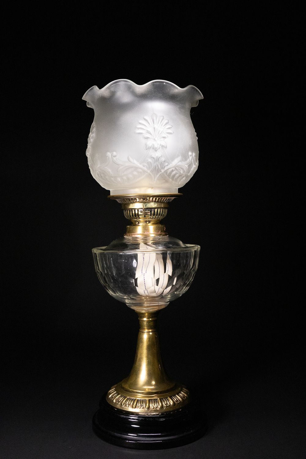 Lot 396: A Late Victorian Opaline and Brass Table Lamp,...