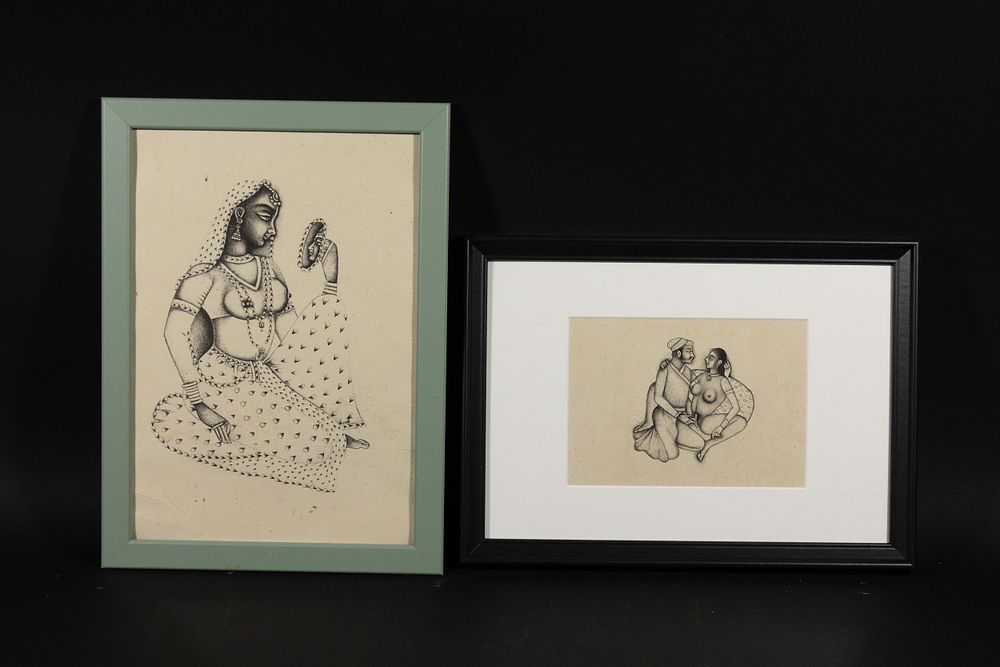 Lot 162: A Pair of Indian Erotic Drawings on Paper.