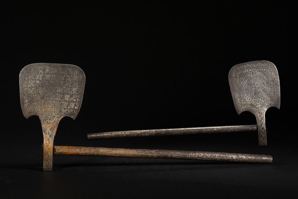 Lot 181: A Pair of Indian Bidri Steel Axes with...