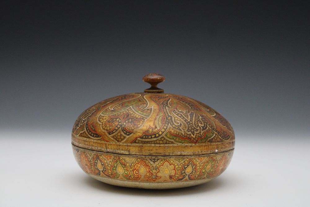 Lot 235: A Rare Indian Kashmiri Paper Mâché Sugar Pot,...