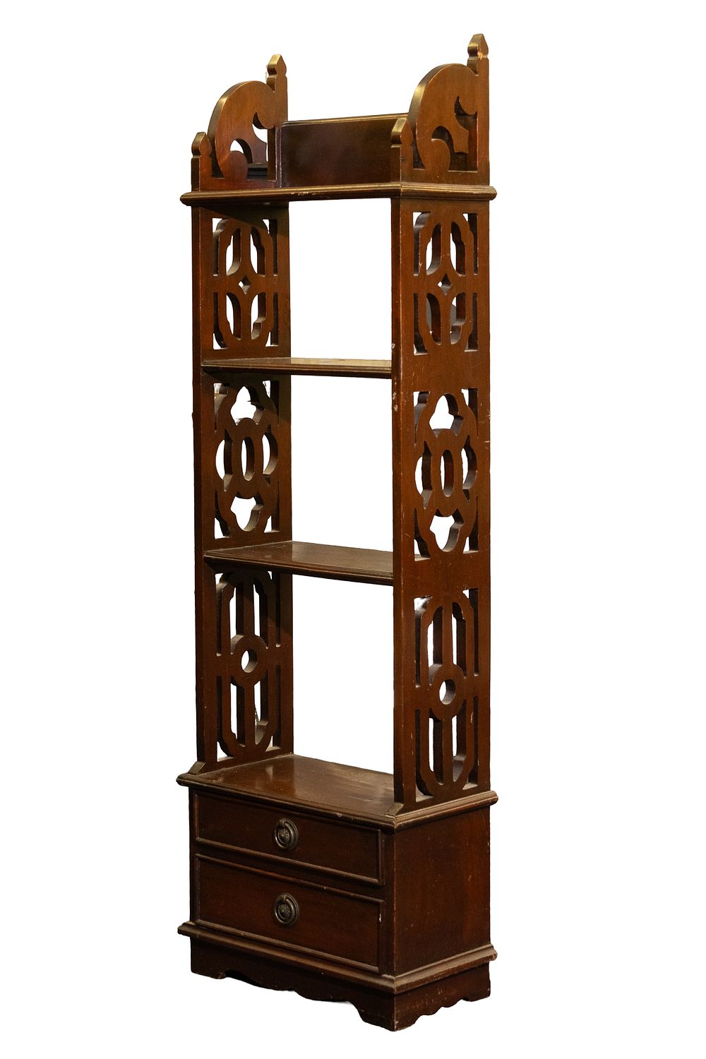 Lot 253: A Chinese Wooden Hanging Display Shelf with Pierced...