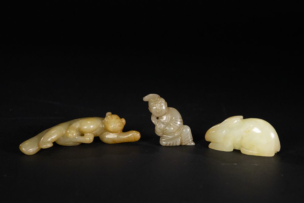 Lot 257: A Lot of Three Chinese Carved Jade Figures:...