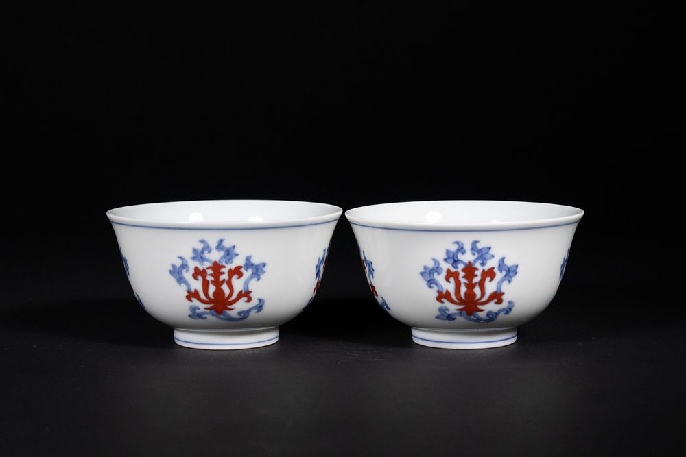 Lot 314: A Pair of Chinese Doucai Style Porcelain Bowls...